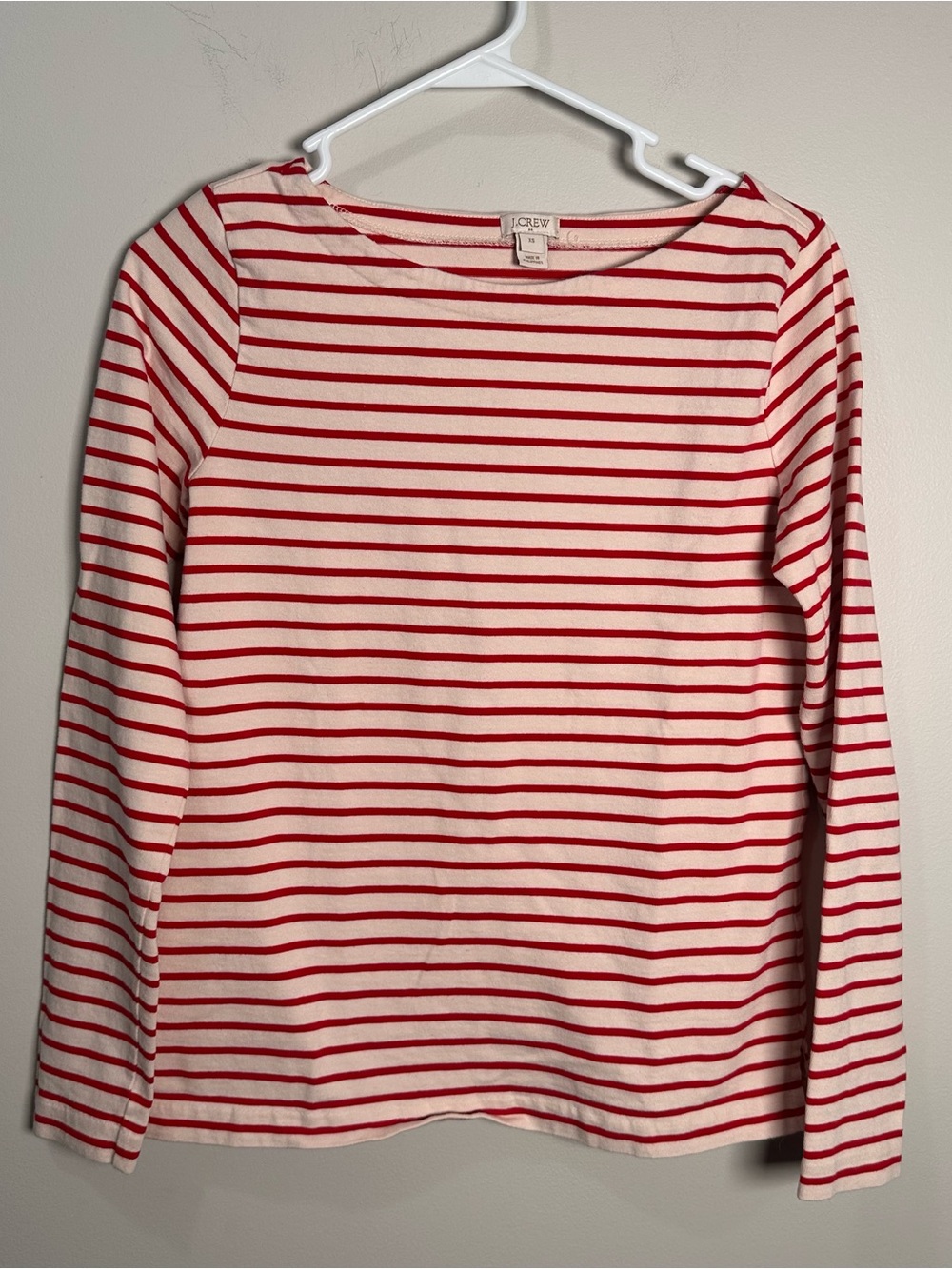 J. Crew cream and Red Striped boatneck Tee
